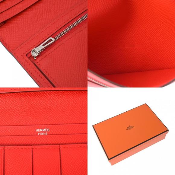HERMES Bearn Souffl Rouge Tomato D around Vaux Epson Long Wallet - Picture 12 of 12